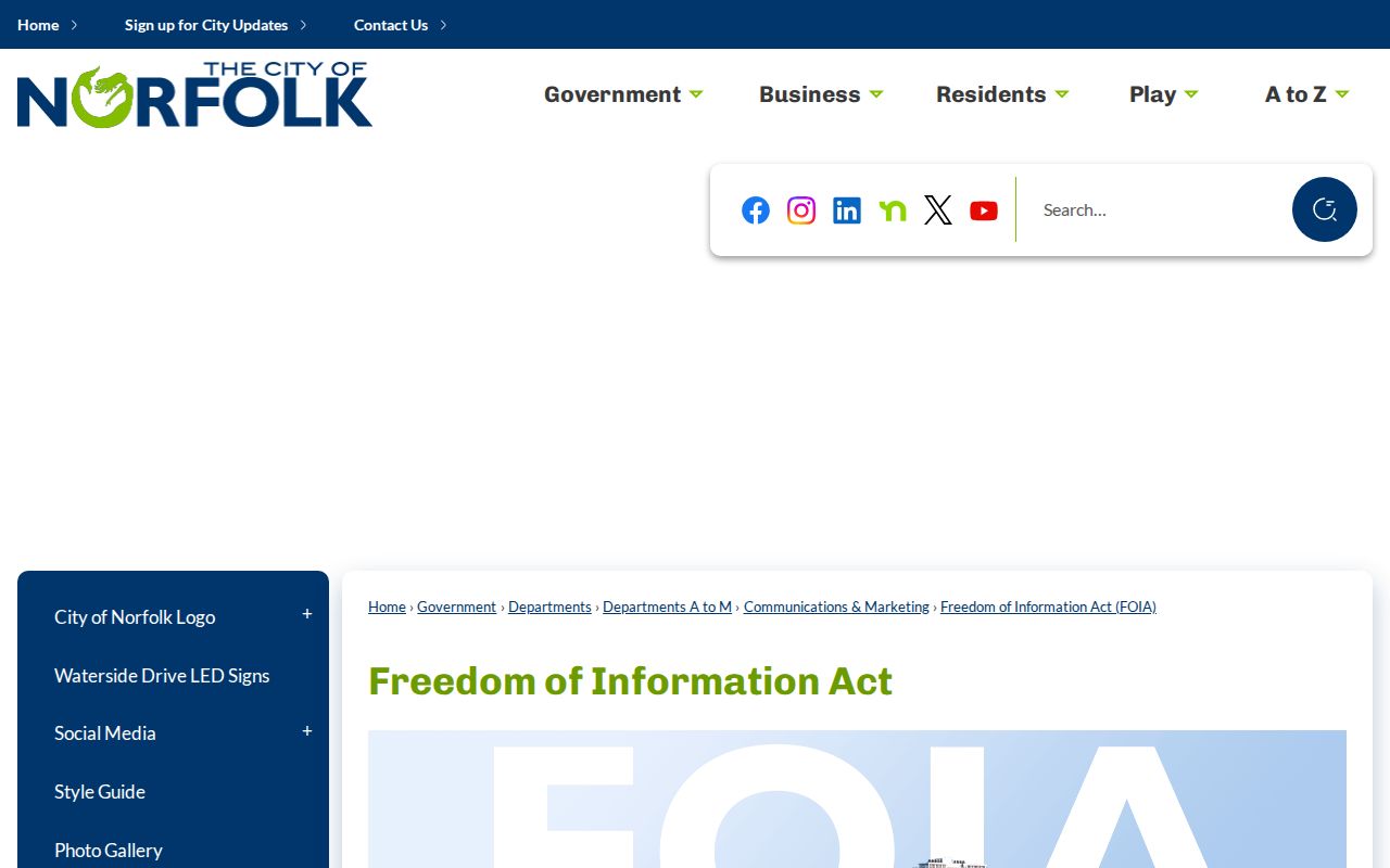 Norfolk City FOIA page for police arrest record requests